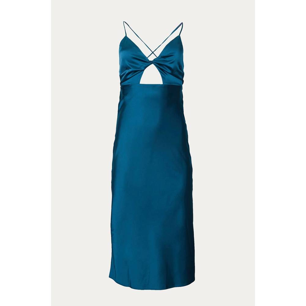 NEW ENDLESS BLU. open-back cutout satin midi dress in deep sea